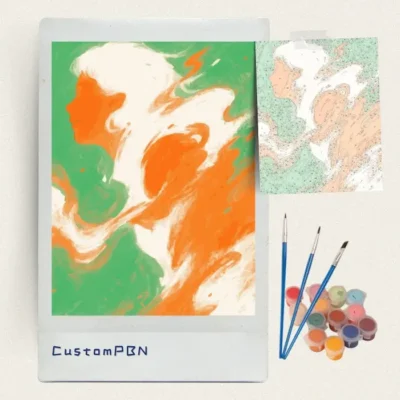 CustomPBN paint by numbers kit with canvas, paints, and 3 piece brush set in packaging