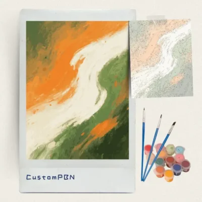 Complete paint by numbers kit packaging with paint pots and professional brushes