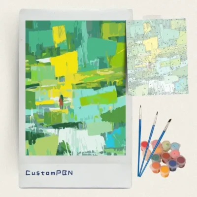 Complete CustomPBN paint by numbers kit with numbered canvas, acrylic paints, and brushes