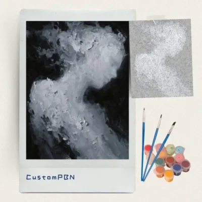 CustomPBN complete DIY paint by numbers kit with monochrome abstract canvas and tools