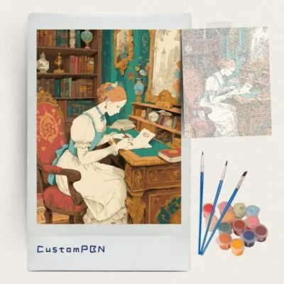 CustomPBN complete DIY vintage library paint by numbers kit with paints and brushes