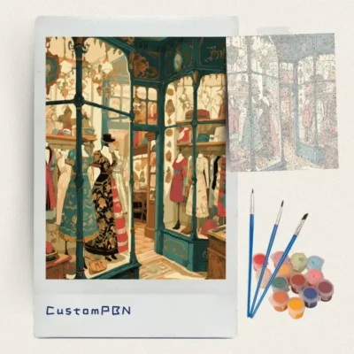 CustomPBN vintage boutique complete DIY paint by numbers kit with paints and brushes