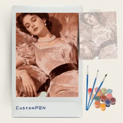 CustomPBN complete vintage lady DIY paint by numbers kit with paints and brushes