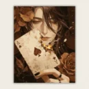 Long haired man holding a burning ace of spades playing card paint by numbers finished canvas