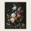 Dutch floral still life with white lily striped tulip and a snail paint by numbers finished canvas