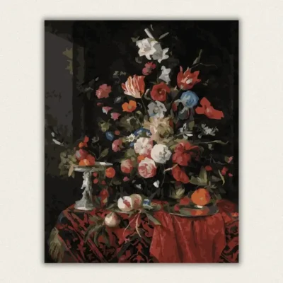 Dutch golden age floral still life with birds fruit and butterflies paint by numbers finished canvas