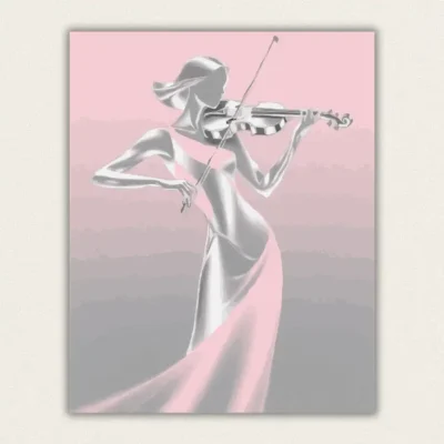 Elegant woman playing violin in pink and silver gradient paint by numbers canvas