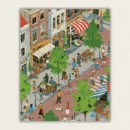 Overhead view of a busy European market street with stalls shoppers and shops paint by numbers finished canvas