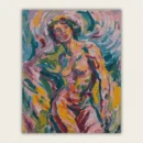 Expressionist woman figure painted with swirling teal, mustard, and terracotta brushstrokes