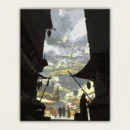 Fantasy market street framed by dark stalls looking toward a hillside city in the mist paint by numbers finished canvas