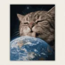 Giant tabby cat licking the Earth against a starry space background paint by numbers finished canvas