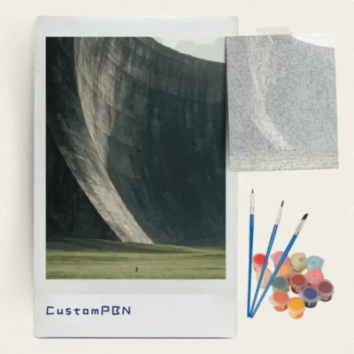 Giant curved concrete wall paint by numbers kit with canvas, three brushes, paints and reference sheet