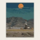 Huge orange moon above a desert plain with oil derricks and layered mountains paint by numbers finished canvas