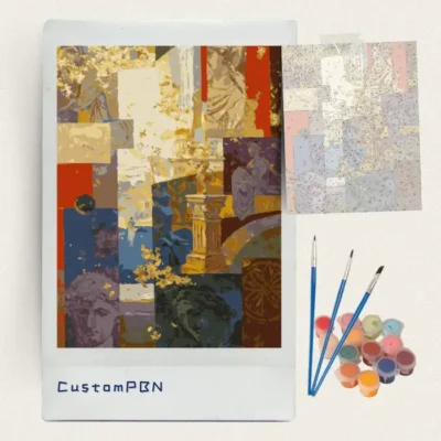 Gilded classical sculpture collage paint by numbers kit with brushes and paints