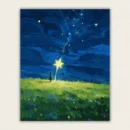 Girl under a starry night sky watching a giant shooting star over a wildflower meadow paint by numbers finished canvas
