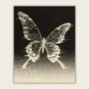 Butterfly formed from glowing book text and scan lines on a dark background paint by numbers finished canvas