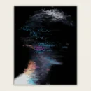 Glitch style woman portrait paint by numbers canvas with neon code overlay and digital artifacts