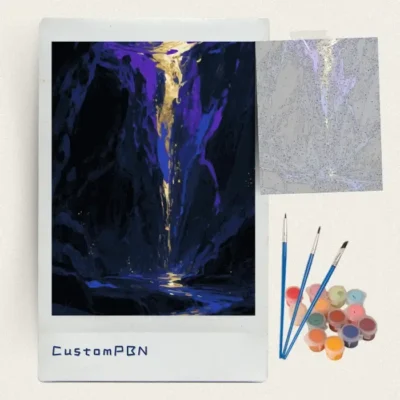 Golden waterfall canyon paint by numbers kit with canvas, three brushes, paints and reference sheet