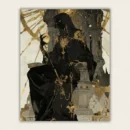 Gothic figure in a black robe covered in gold jewellery beside a stone throne paint by numbers finished canvas