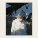 Painted youth in a white shirt with crows circling against a blue sky paint by numbers finished canvas