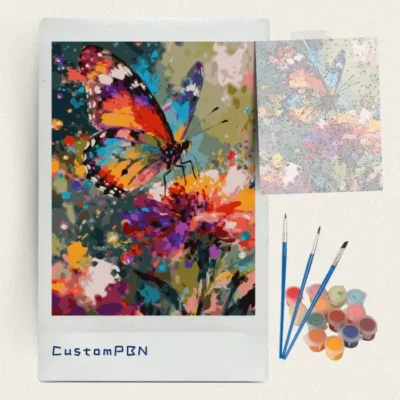 Iridescent butterfly paint by numbers kit with brushes, paints and numbered canvas
