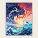 Colourful Japanese style swirling ocean wave at sunset paint by numbers finished canvas