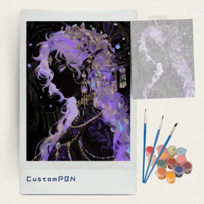 Jewelled noble with violet hair paint by numbers kit with brushes and paints