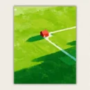 Lone red house in a wide green landscape paint by numbers finished canvas
