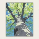 Finished upward view of green tree canopy paint by numbers canvas
