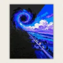 Midnight blue and violet vortex above a country road and village paint by numbers finished canvas