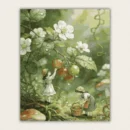 Miniature girls picking strawberries under wet leaves paint by numbers finished canvas