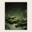 Misty jungle with fallen log and ferns paint by numbers canvas in soft green fog
