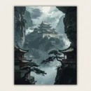 Moonlit palace pavilions on a cliff above a sea of cloud paint by numbers finished canvas