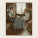 Mother reading a book to her two daughters in a sunlit room paint by numbers finished canvas