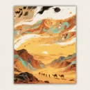 Warm sunset desert landscape with camels and flying apsaras paint by numbers canvas