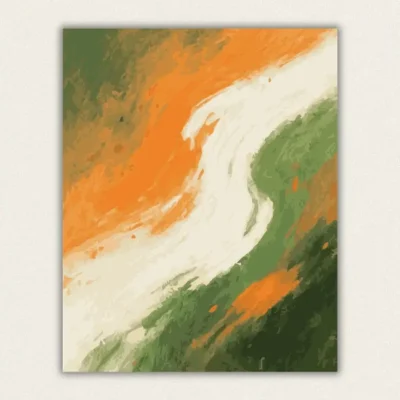Vibrant orange and green abstract river landscape paint by numbers artwork