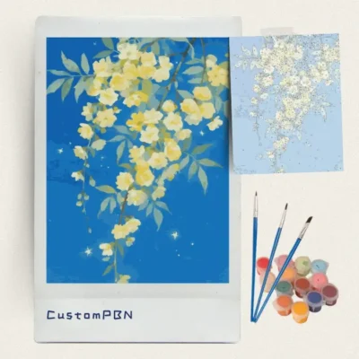 Pale yellow blossom branches paint by numbers kit with brushes, paints and canvas