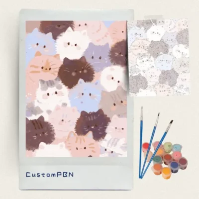 Pastel kitten faces paint by numbers kit with brushes, paints and numbered canvas