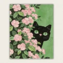 Peeking black cat among pink blossom paint by numbers finished canvas