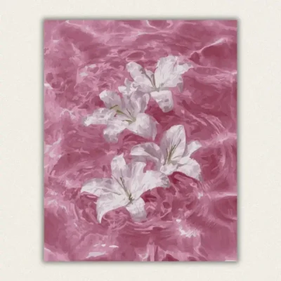 Pink water lilies paint by numbers completed canvas
