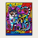 Bold pop art cat with thick black outlines and vivid colour blocks paint by numbers finished canvas