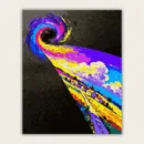 Purple rainbow vortex swirling above golden fields and a village paint by numbers finished canvas