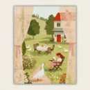Reading in a garden surrounded by white geese paint by numbers finished canvas