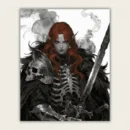 Red haired elf warrior in skeletal bone armour holding a greatsword paint by numbers finished canvas