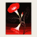 Red morning glory flowers on a black background painted glass style paint by numbers finished canvas