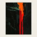 Bright red waterfall falling through a dark canyon beneath an orange sky paint by numbers finished canvas