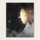 Vast spherical megastructure split open to reveal a glowing golden core in deep space paint by numbers finished canvas