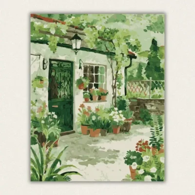 Rustic cottage garden pathway paint by numbers kit for adults, proudly made and shipped from USA.