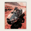 Helmeted rider on a white futuristic speeder crossing a red desert canyon paint by numbers finished canvas
