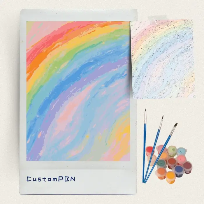 Soft rainbow brushstrokes paint by numbers kit with brushes, paints and numbered canvas